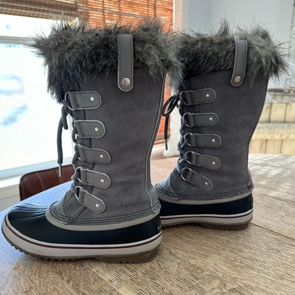 Sorel Joan of Artic Suede Winter Insulated Fur boots Gray Black size 7.5 - Picture 6 of 16
